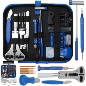 Set instrumente repararea ceasurilor, Plastic/Inox, Albastru/Argintiu