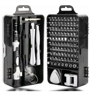 Set surubelnite de precizie pentru reparatii electronice, 115 buc, Crom vanadiu, 16×4.5×9 cm, Argintiu/Negru, KOTYS®