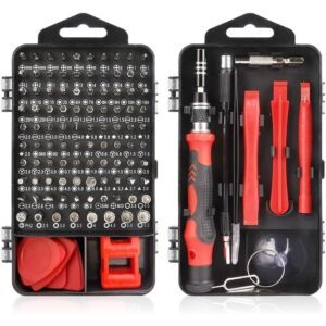 Set Trusa surubelnite si biti de precizie 110 bucati pentru reparatii electronice, telefoane, tablete, Rosu-Negru