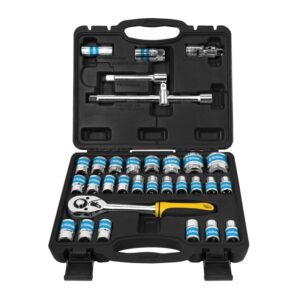Trusa de scule Fieldmann FDG 5000-32R, 32 piese, tubulare, cap hexagonal, racord, extensie 120/250 mm, cheie clichet, priza bujie, crom vanadiu