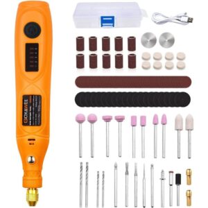 Unealta multifunctionala 3.7V, Goxawee, G5225, set 105-piese, 5-viteze 18000rpm si incarcare USB, Portocale